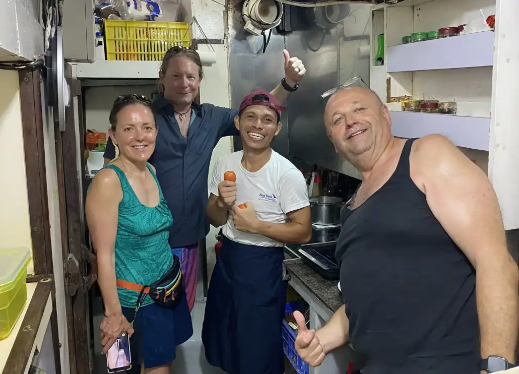 Chef Ari with SeaTrek guests in the Katharina kitchen