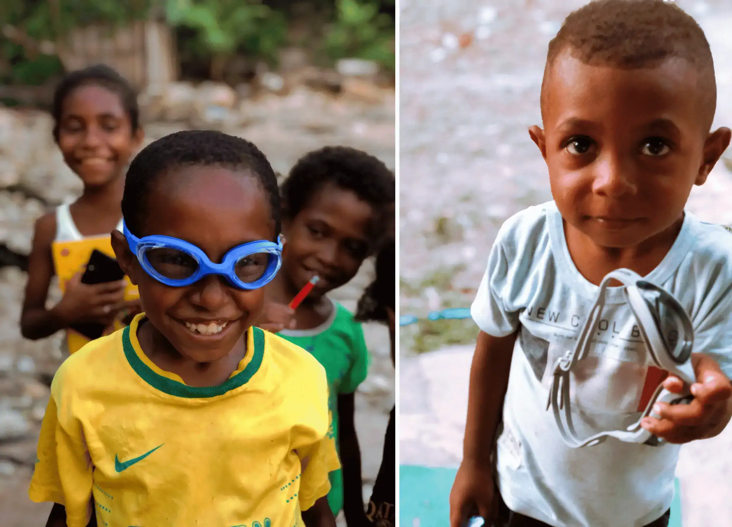 Kids pose with goggles from SeaTrek Peek Under the Surface program