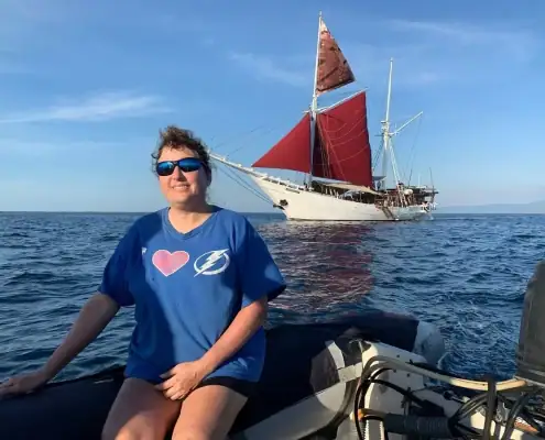 Maura with SeaTrek's Katharina ship sails up