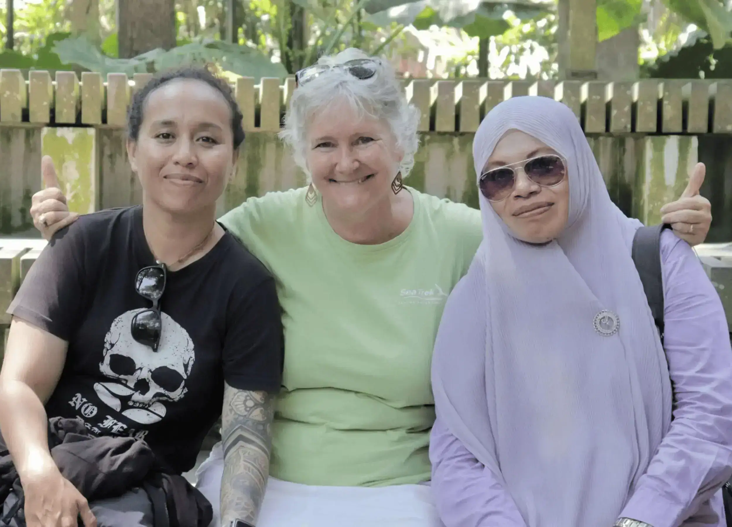 SeaTrek-Tour-Leader-Anastasia-SeaTrek-conservation-manager-Jeni-and-Sofy-from-Sula-at-the-Bali-Bird-Park