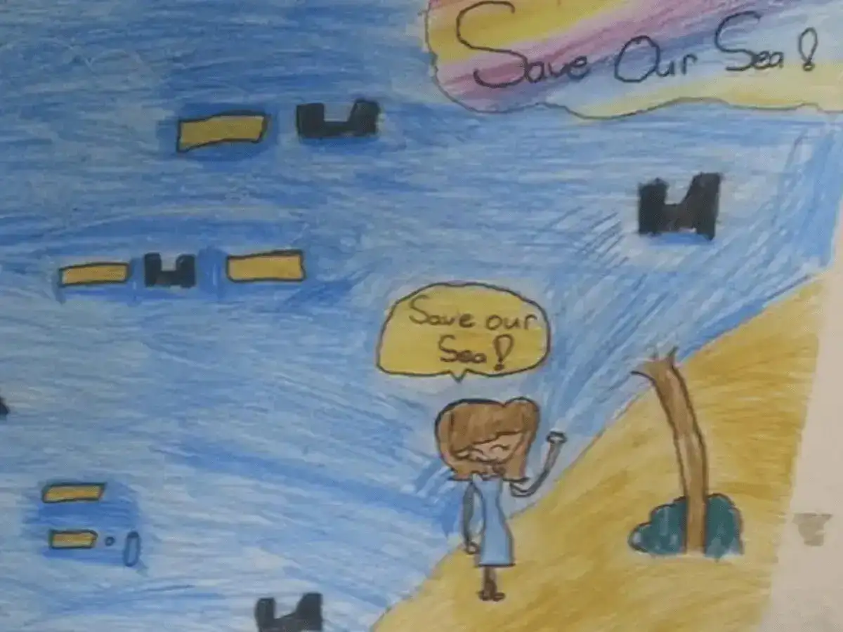 Kid's drawing about Wayan and the Turtle King