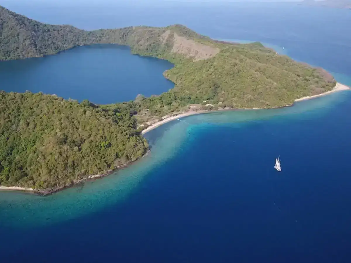 Satonda Island view from above showing the hill and the lake