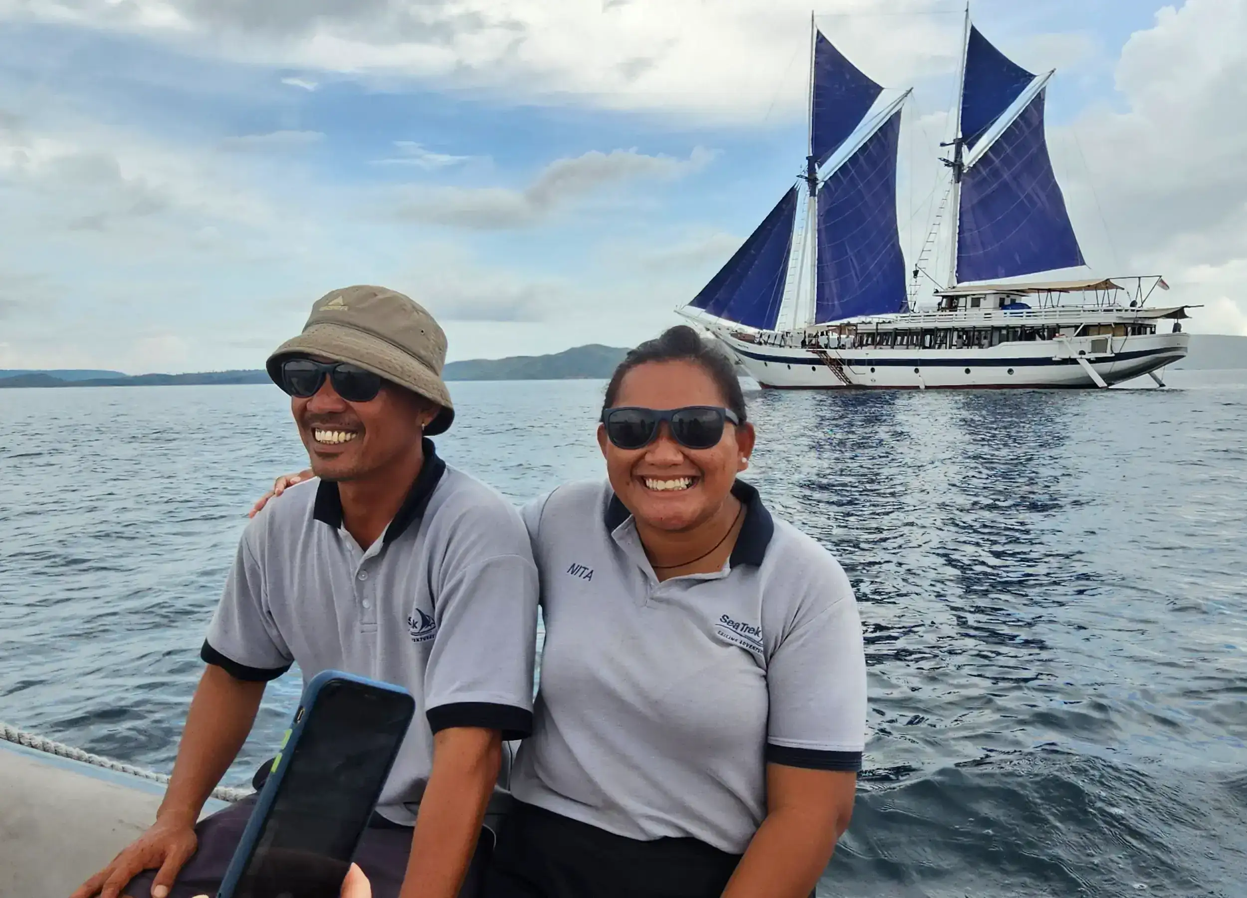 SeaTrek crew Rizal and SeaTrek tour leader Nita with Ombak Putih