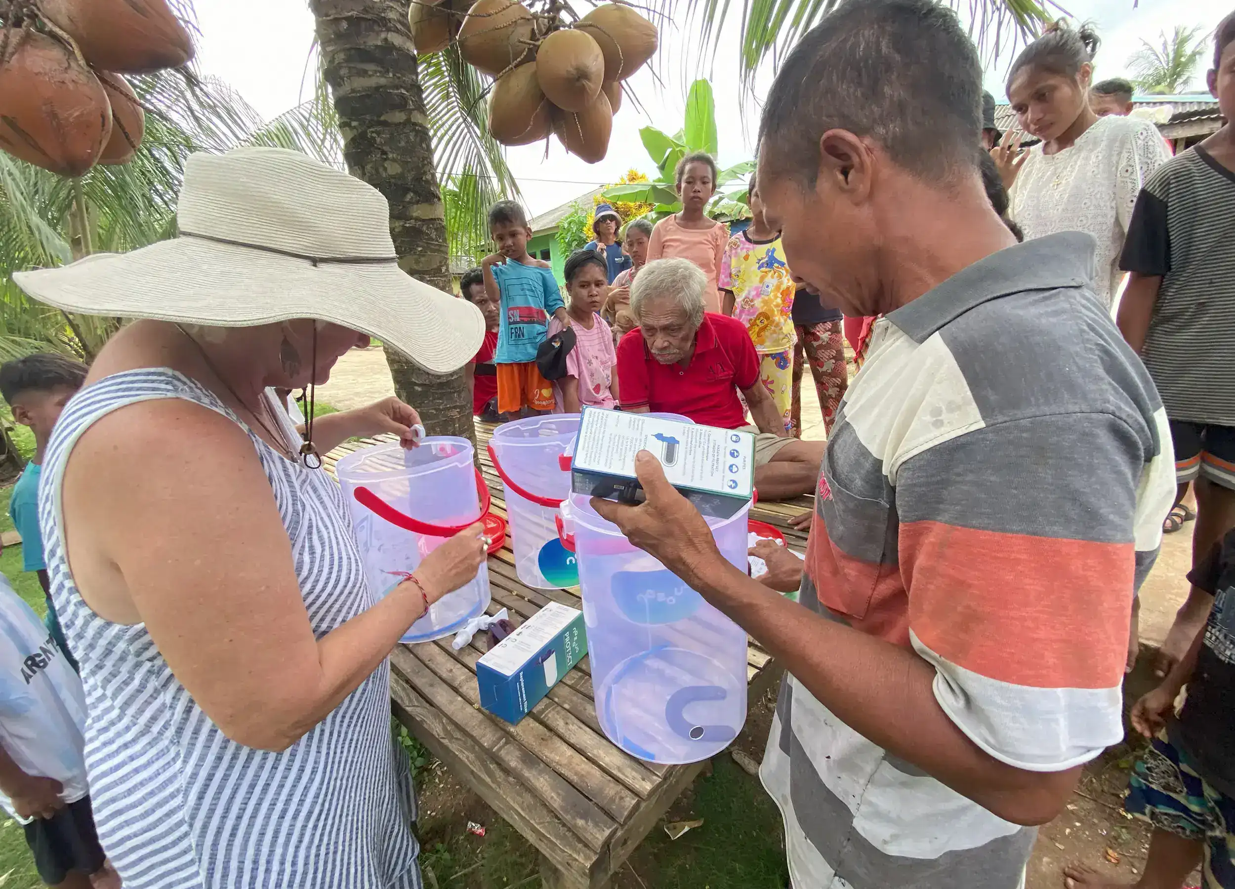 Supplying drinking water filter to the village.