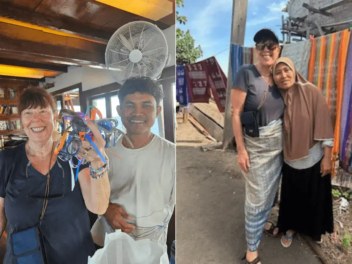 SeaTrek guest Joanne with the sarung weaver