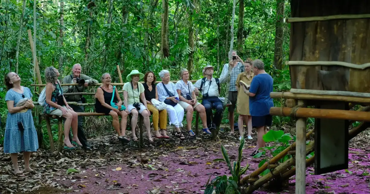 SeaTrek guests visiting the Wallace Hut Replica in Raja Ampat