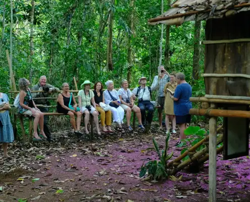 SeaTrek guests visiting the Wallace Hut Replica in Raja Ampat