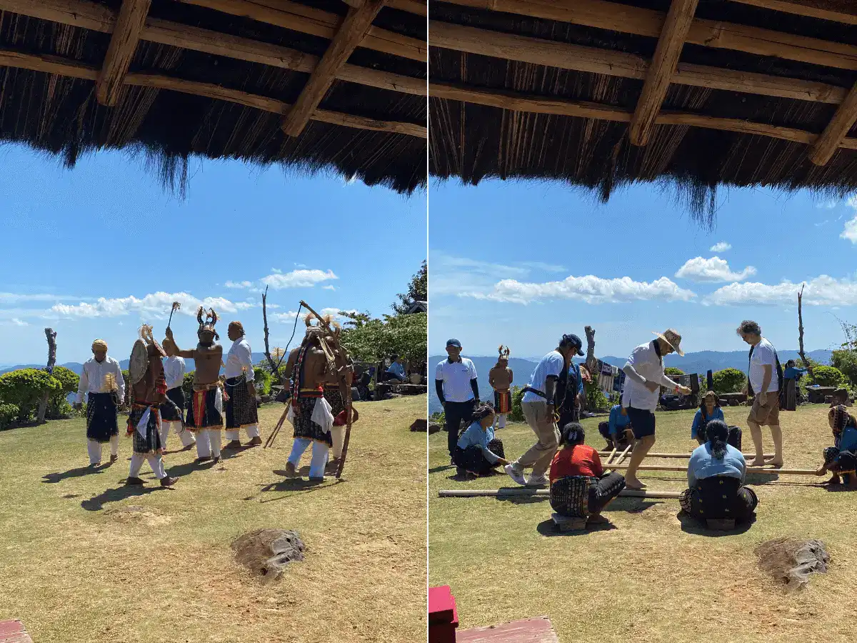 Manggarai Tribe Traditional Dance. Left: War Dance/Caci Dance. Right: Rangku Alu/Bamboo Dance