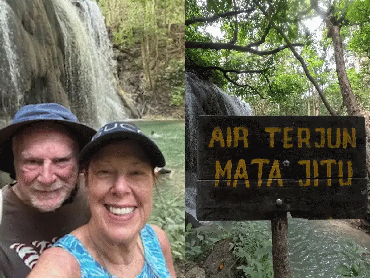 SeaTrek's guests Joanne and Bruce at the Mata Jitu Waterfall