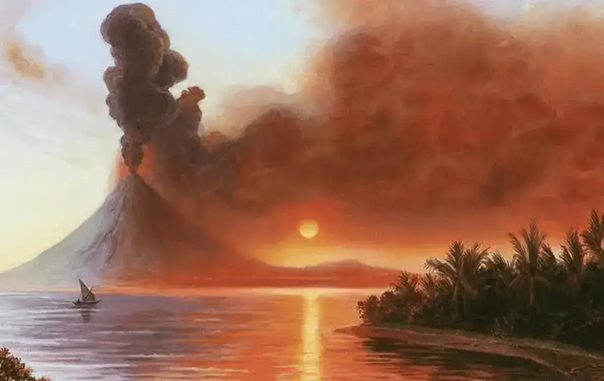 A depiction of the Mount Tambora eruption