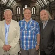 George Beccaloni (middle) and the WCP's Patrons: Sir David Attenborough (left) and Bill Bailey (right).
