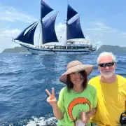 Barry Clarke and YT taking photo with Ombak Putih sails up