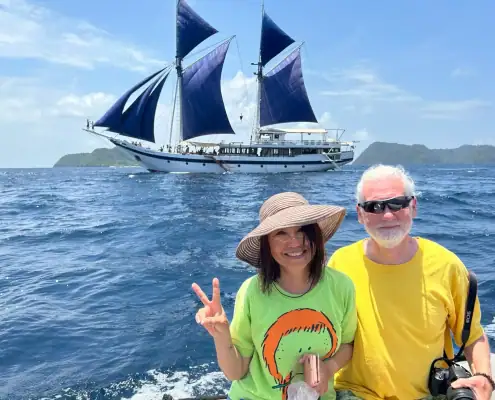 Barry Clarke and YT taking photo with Ombak Putih sails up