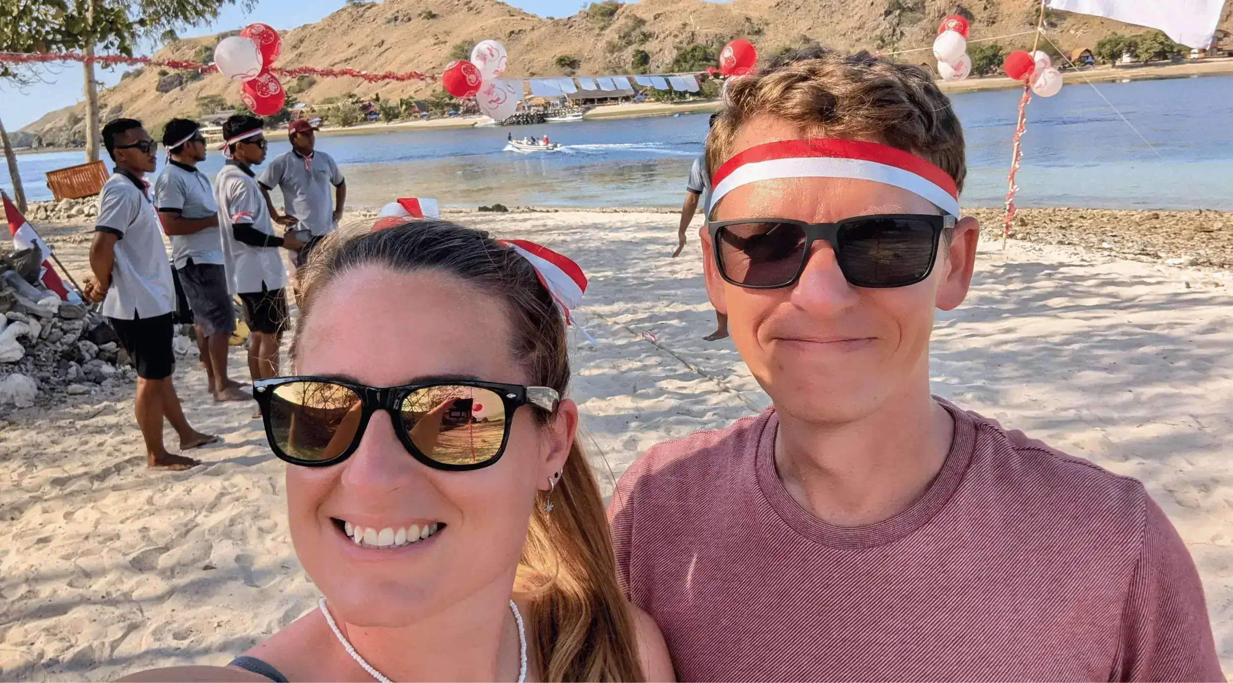 Natasha and Philip celebrating Indonesian Independence with SeaTrek crew