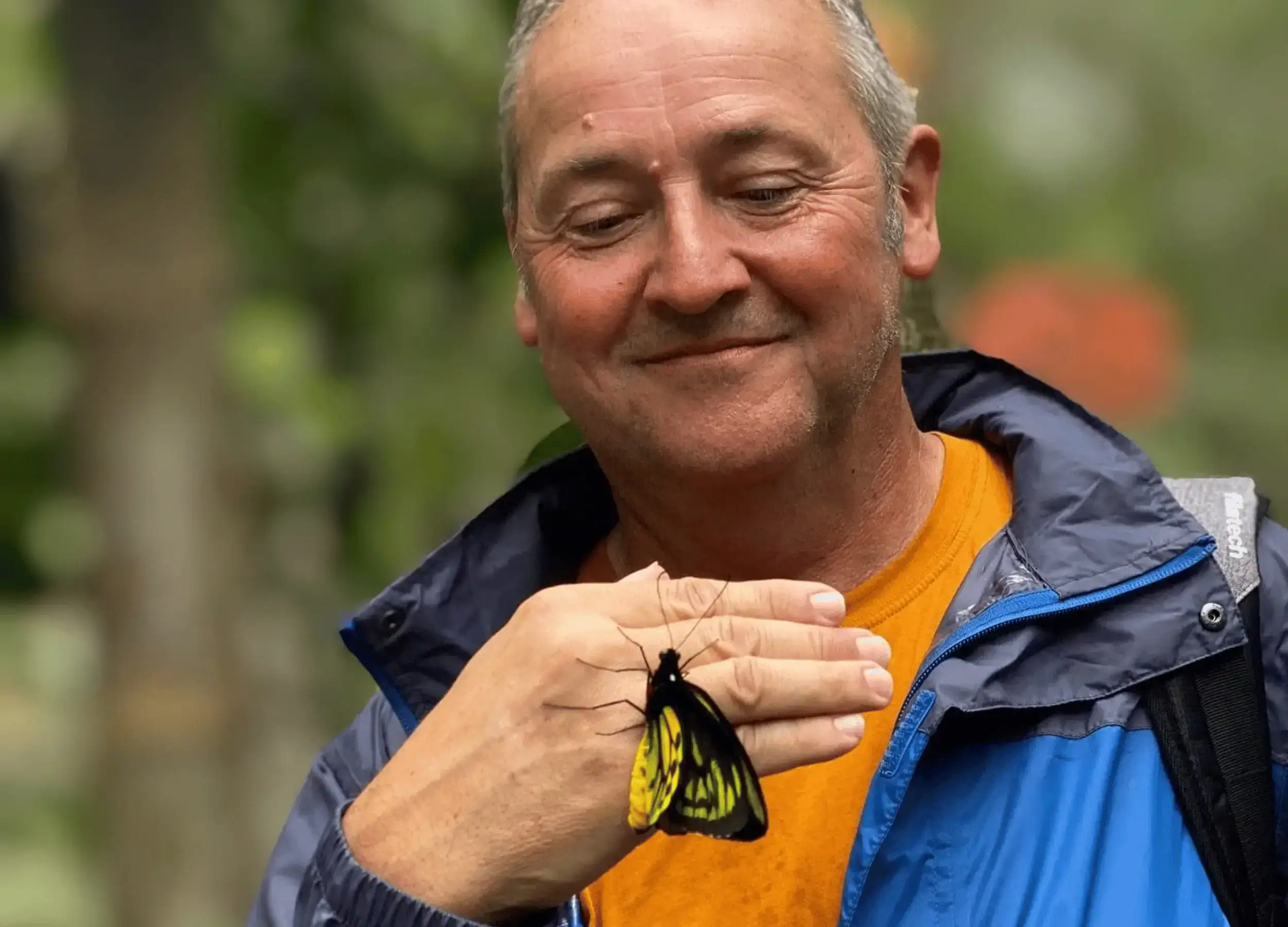 Bill Wallace with the Wallace Golden Birdwing Butterfly in Bacan.