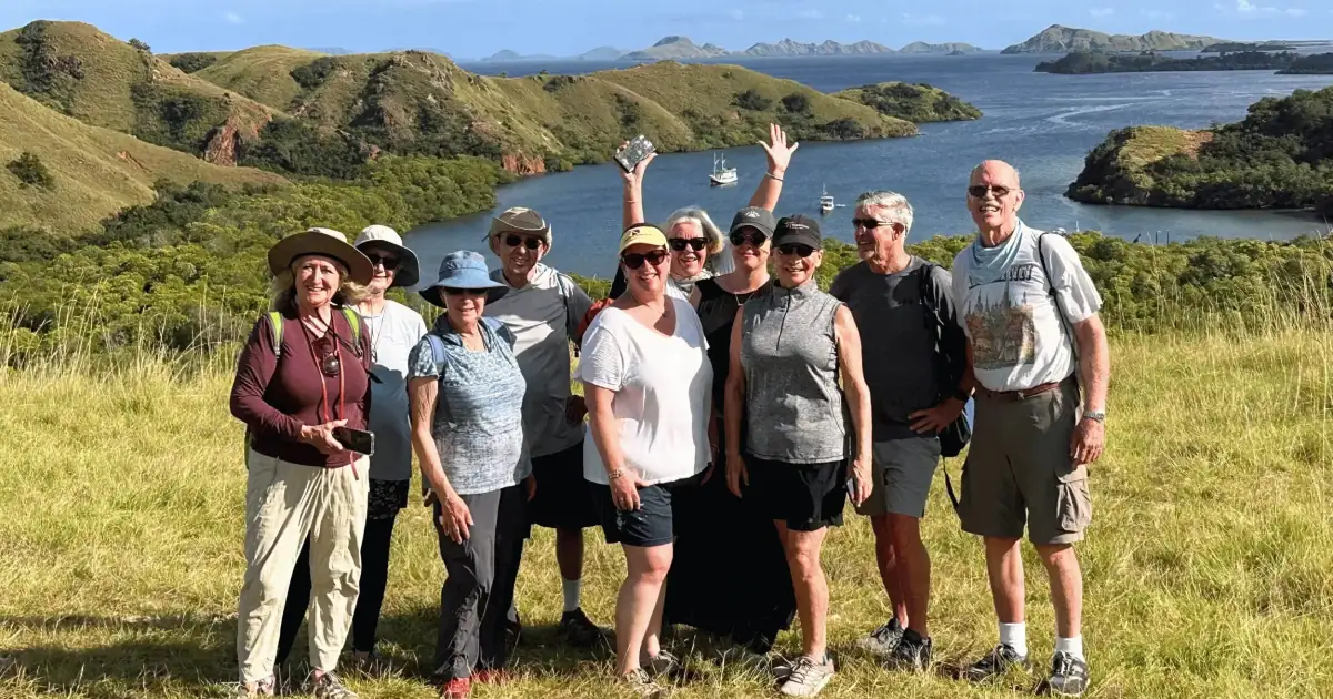 SeaTrek guests at the hiking viewpoint in Rinca, Komodo.