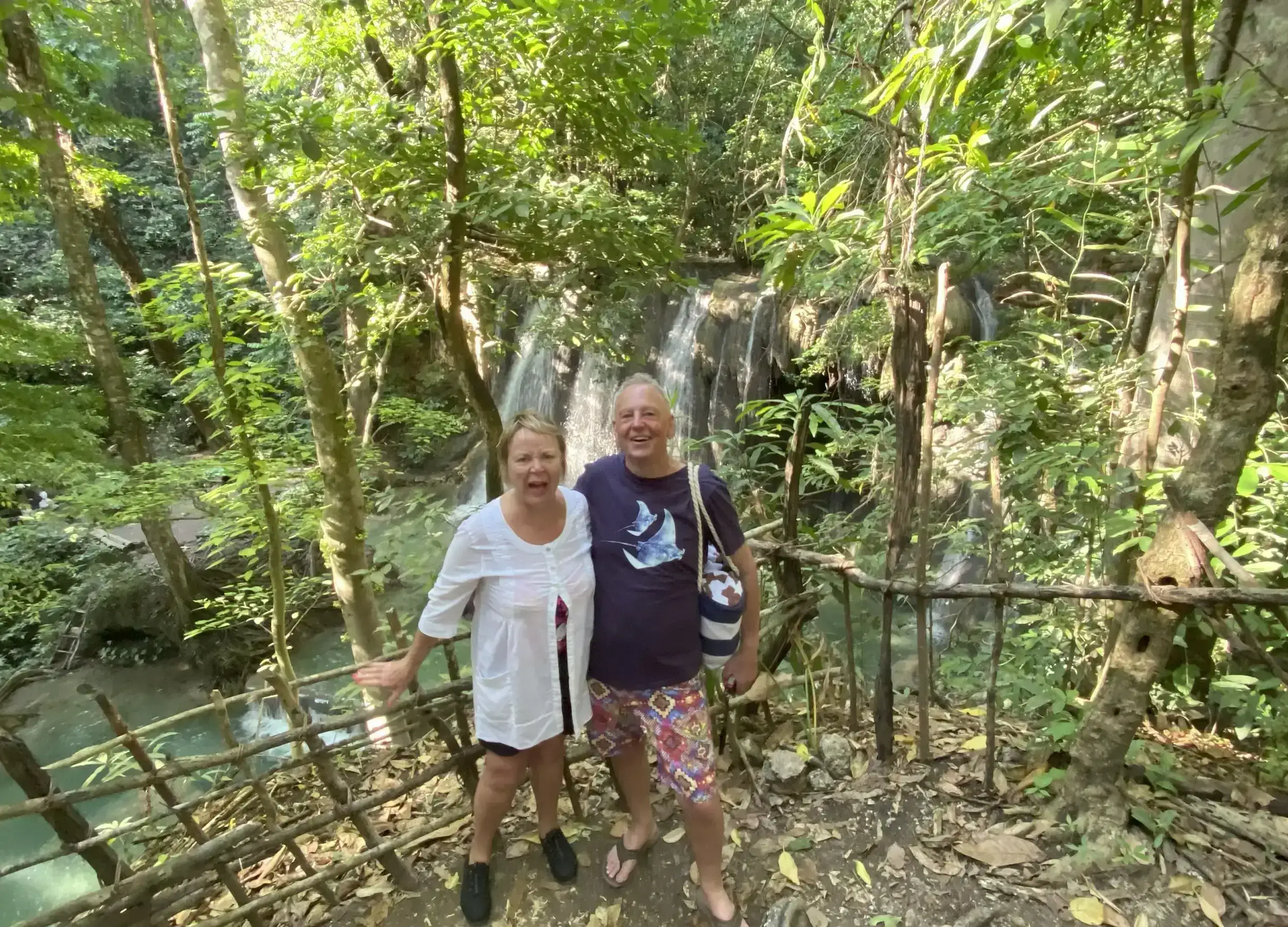 Margaretta and husband at the Mata Jitu Waterfall. 