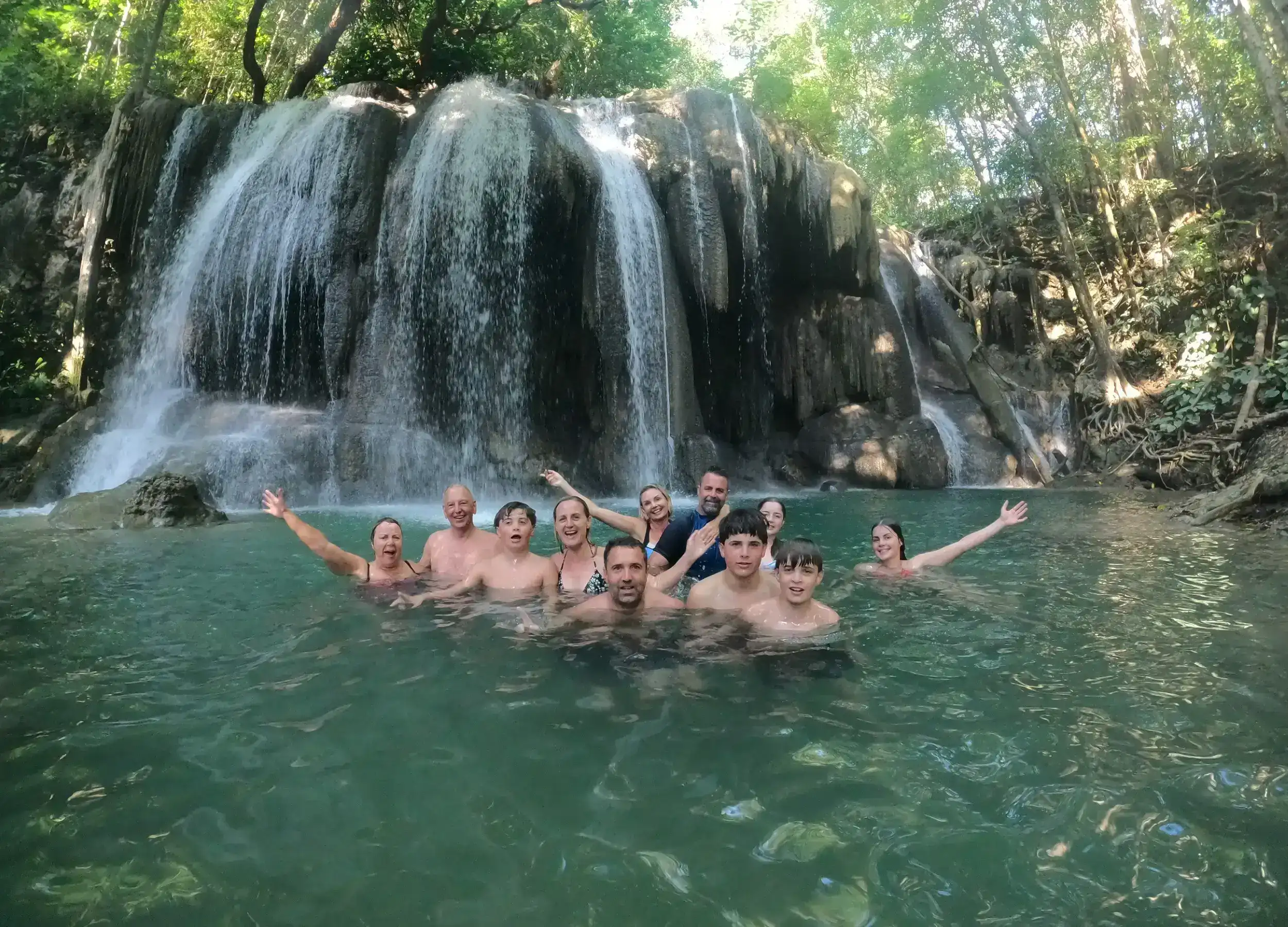 The Parry Family at Matajitu Waterfall. 