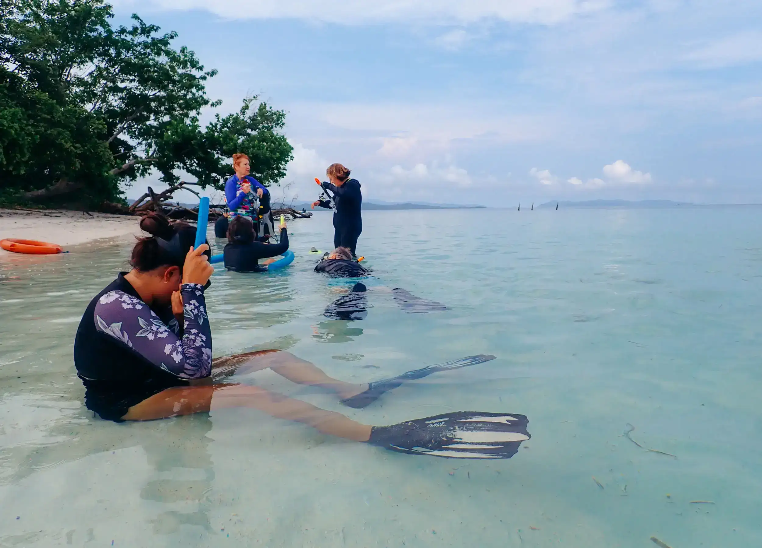 Snorkeling gear preparation.