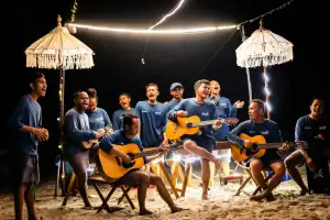 Crew singing at the BBQ night