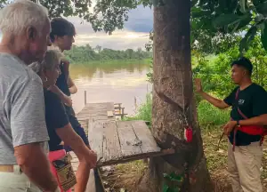 Visiting the rubber plantation in Borneo.