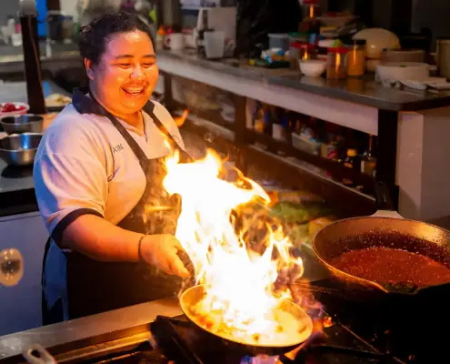 Chef Atin in the Ombak Putih kitchen